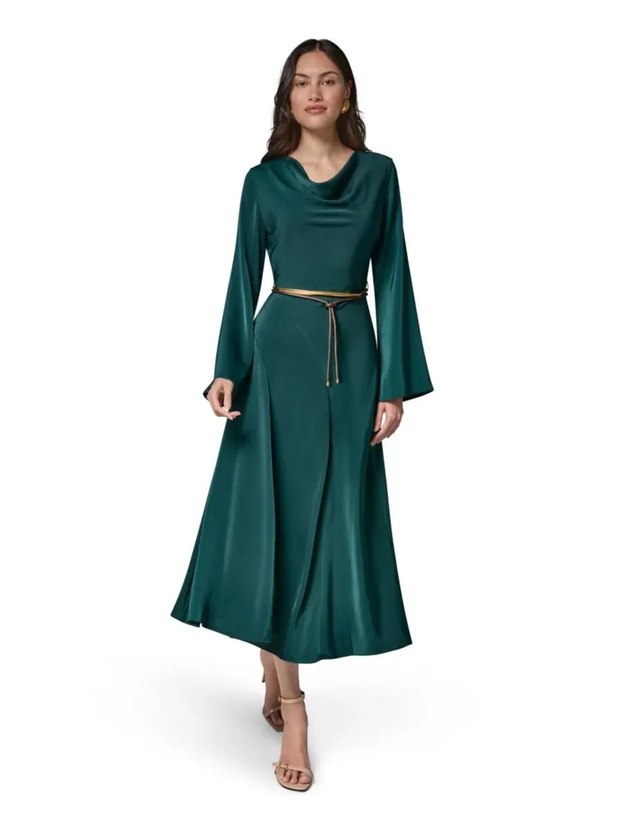 Платье-трапеция с длинным рукавом и поясом Donna Karan New York — изображение 1 из 6, неизвестный принт