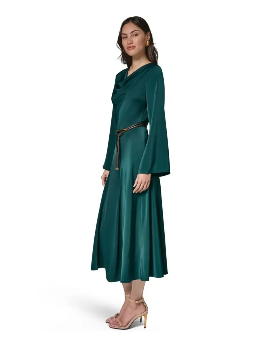 Платье-трапеция с длинным рукавом и поясом Donna Karan New York — изображение 2 из 6, неизвестный принт