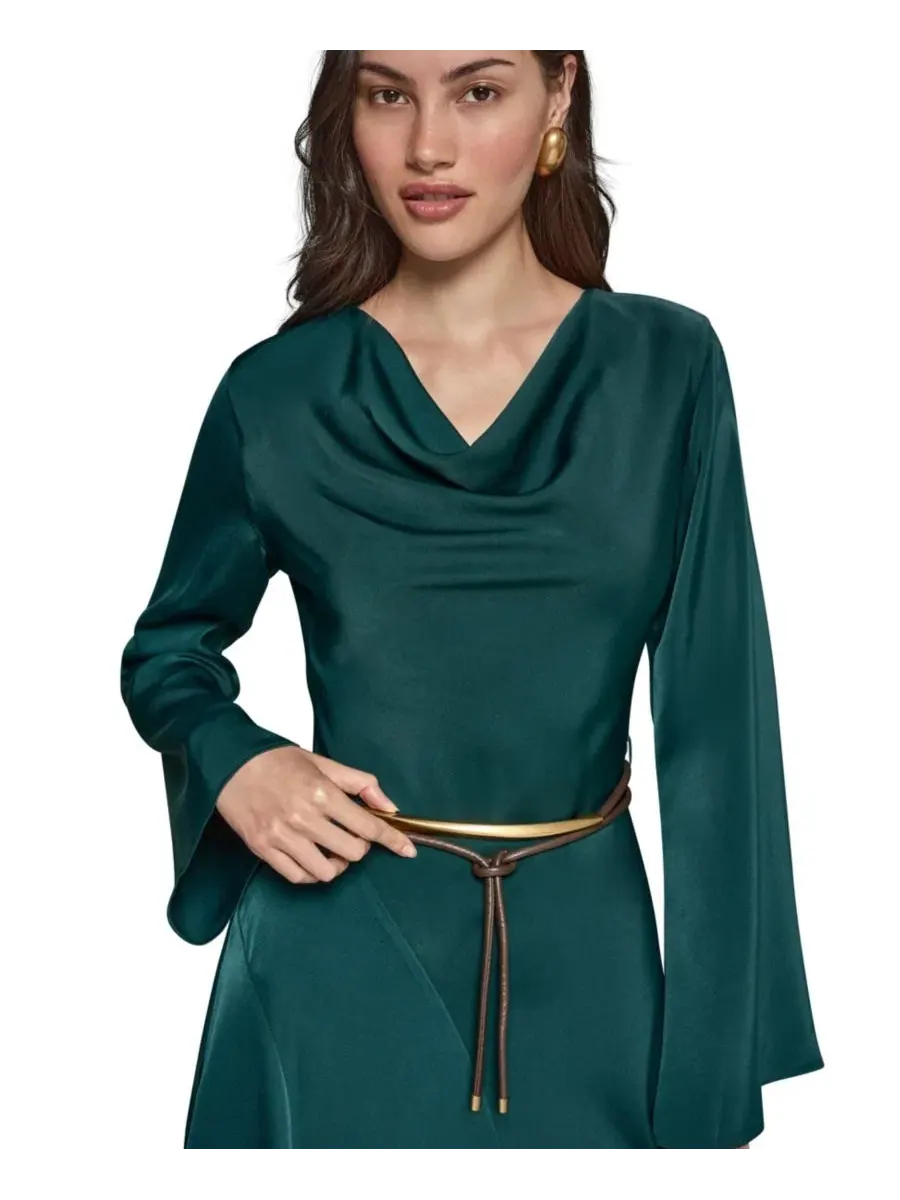 Платье-трапеция с длинным рукавом и поясом Donna Karan New York — изображение 3 из 6, неизвестный принт