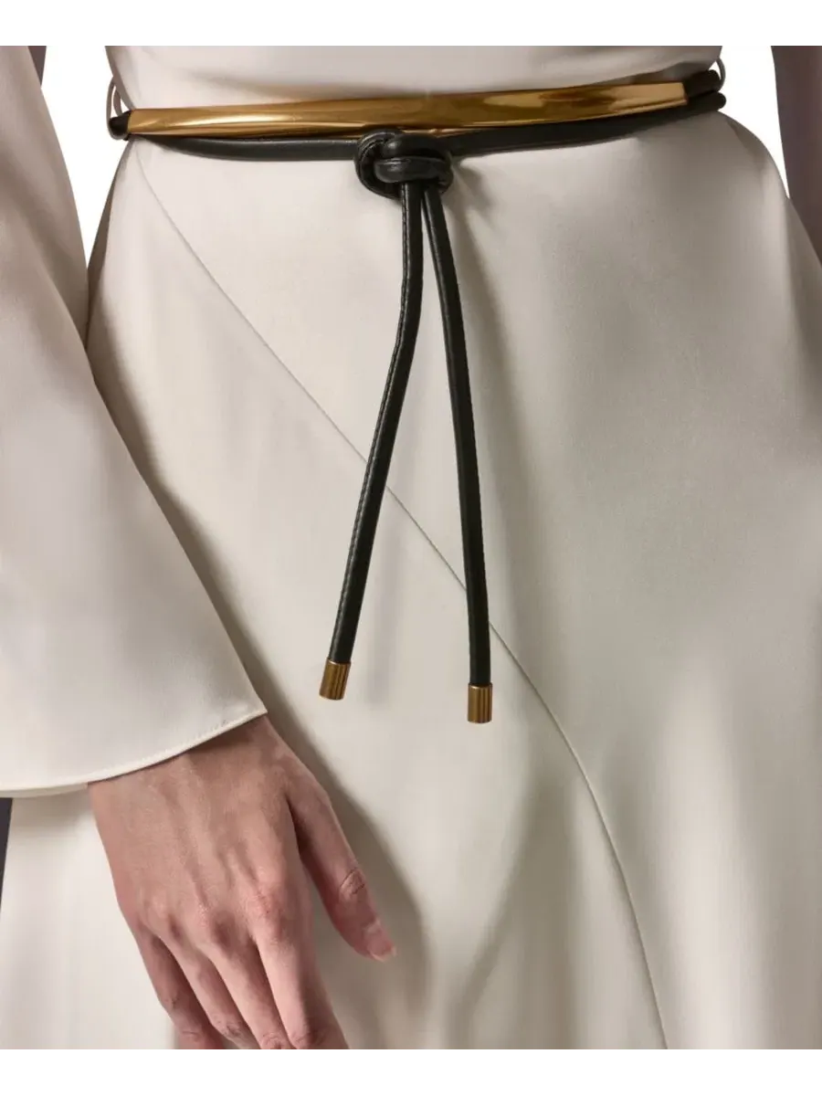 Платье-трапеция с запахом и длинным рукавом из сатина Donna Karan New York — изображение 6 из 8, белый