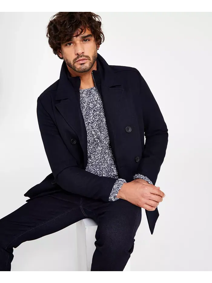 Мужское двубортное пальто из шерстяной смеси Peacoat с нагрудником Kenneth Cole