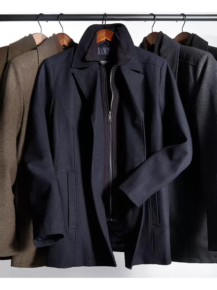 Мужское двубортное пальто из шерстяной смеси Peacoat с нагрудником Kenneth Cole — изображение 5 из 5, темно-синий