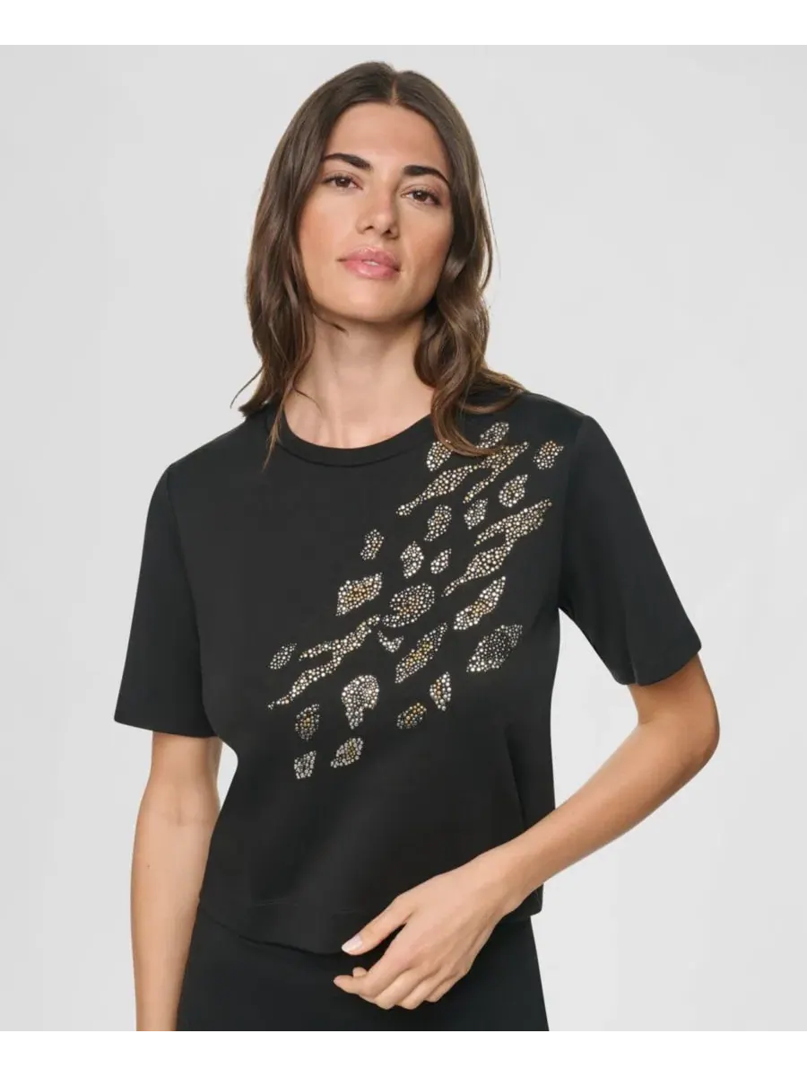 Женский топ с животным принтом и коротким рукавом DKNY — изображение 1 из 5, черный
