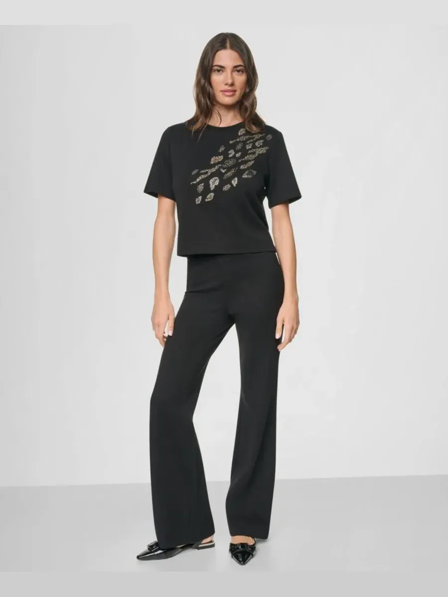 Женский топ с животным принтом и коротким рукавом DKNY — изображение 2 из 5, черный