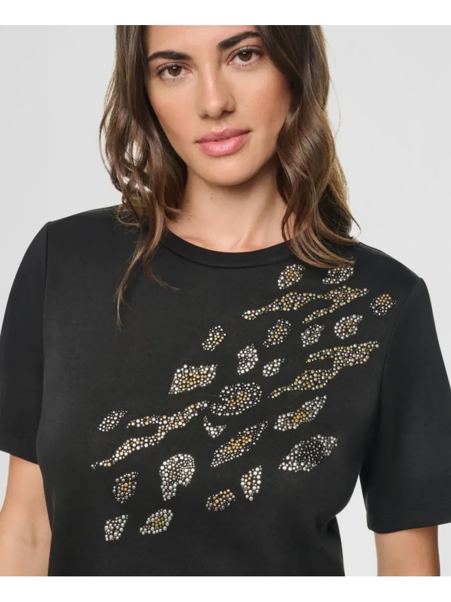 Женский топ с животным принтом и коротким рукавом DKNY — изображение 4 из 5, черный