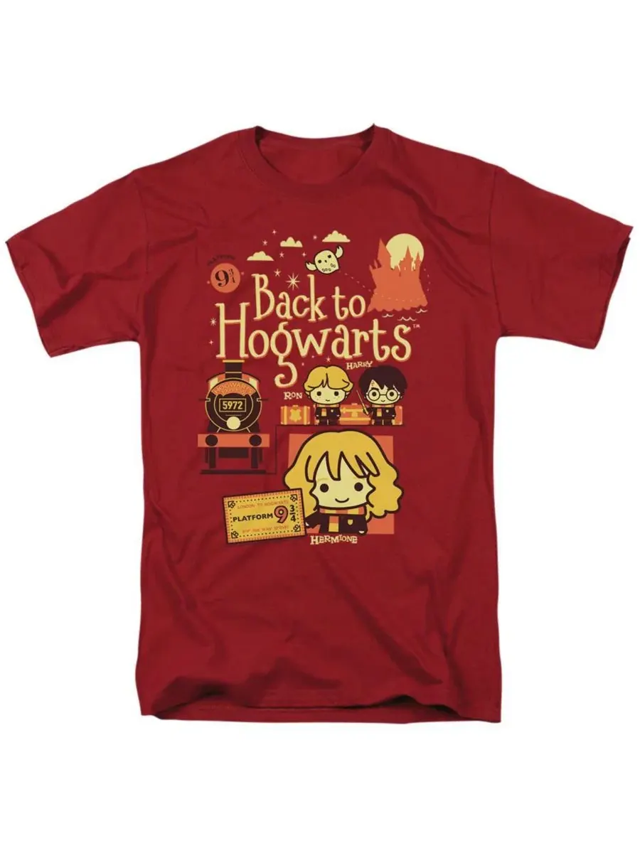 Футболка с принтом Back To Hogwarts Platform 9 34 Chibis Harry Potter — изображение 1 из 3, красный