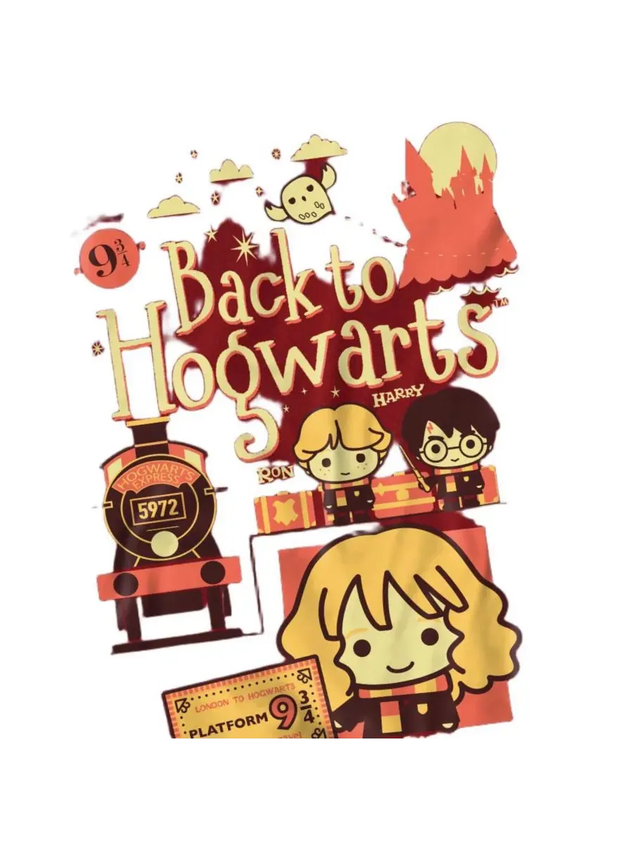 Футболка с принтом Back To Hogwarts Platform 9 34 Chibis Harry Potter — изображение 2 из 3, красный