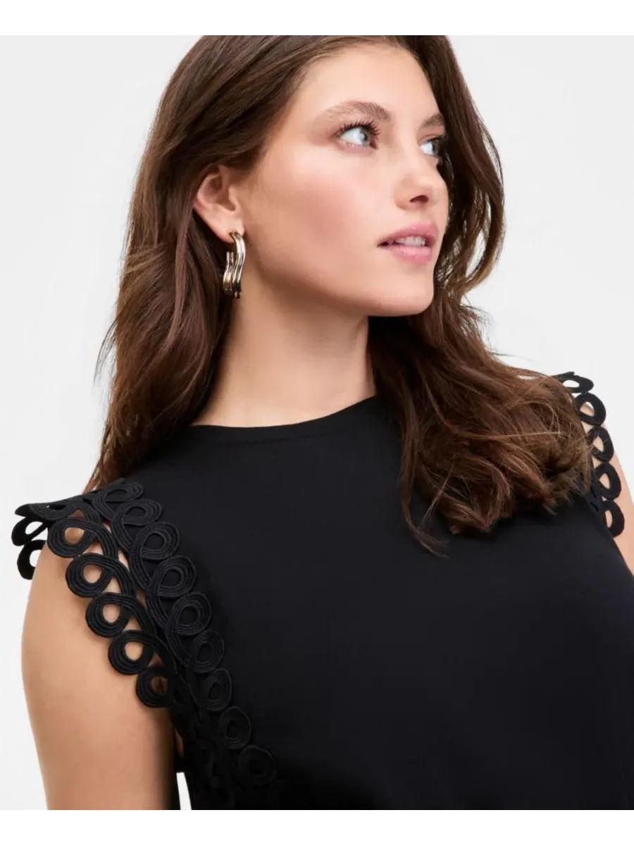 Топ с кап-рукавами и эластичным низом, модель Flutter-Sleeve Bubble Hem On 34th — изображение 3 из 7, глубокий черный