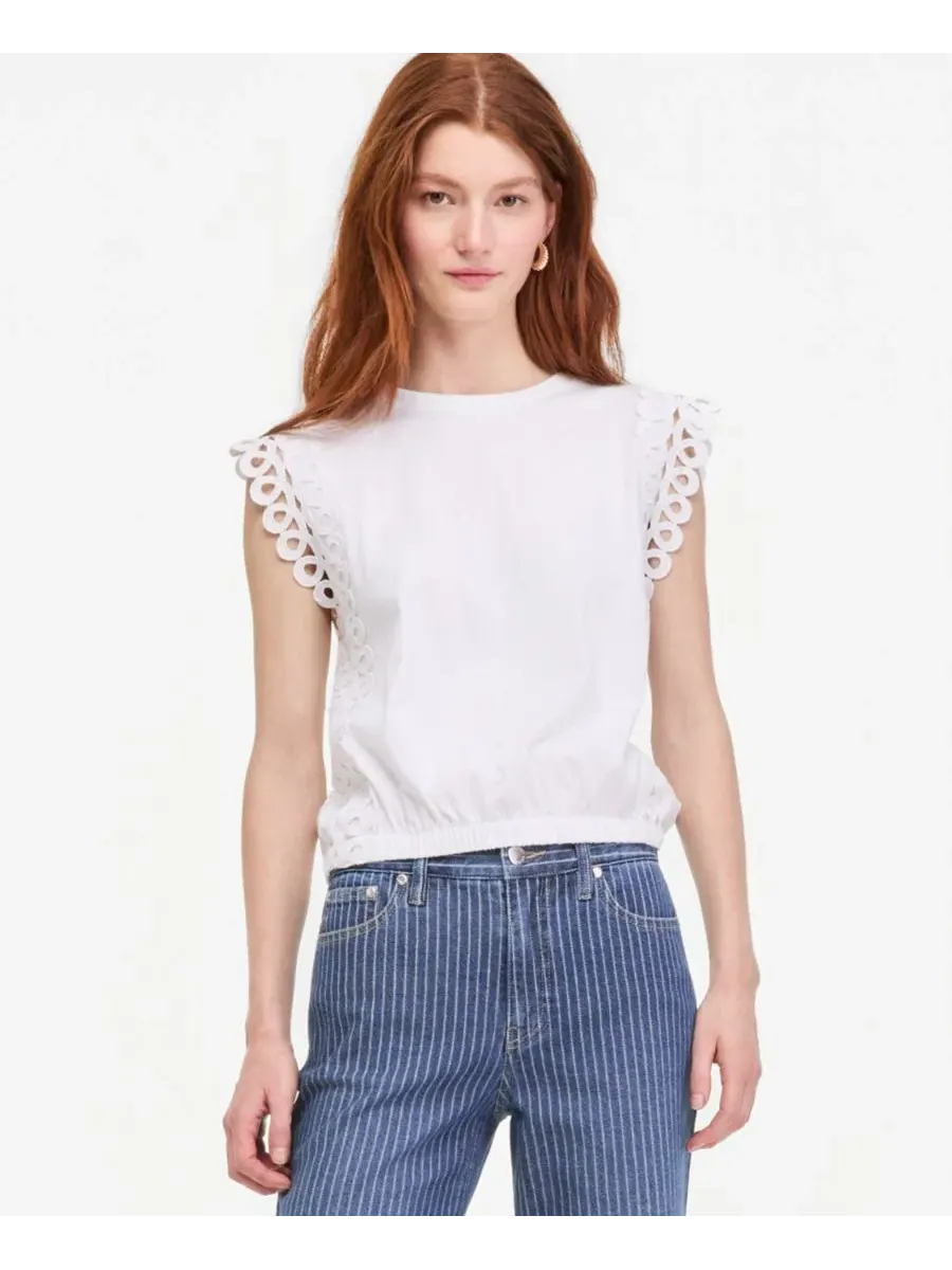 Женский топ с кап-рукавами и эластичным низом Flutter-Sleeve Bubble Hem On 34th