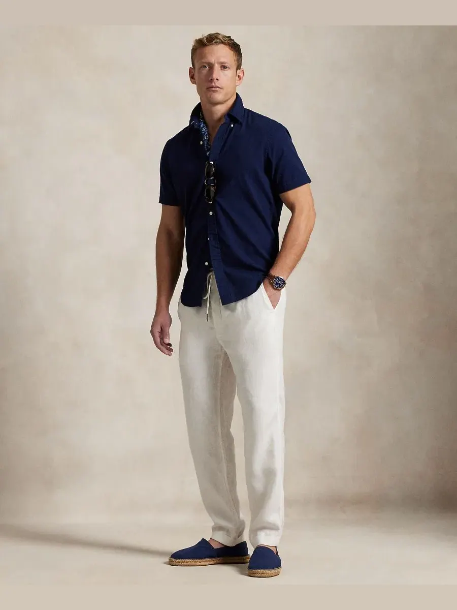 Мужская рубашка классического кроя RL Prepster из сшитого хлопка Polo Ralph Lauren — изображение 4 из 8, темно-синий