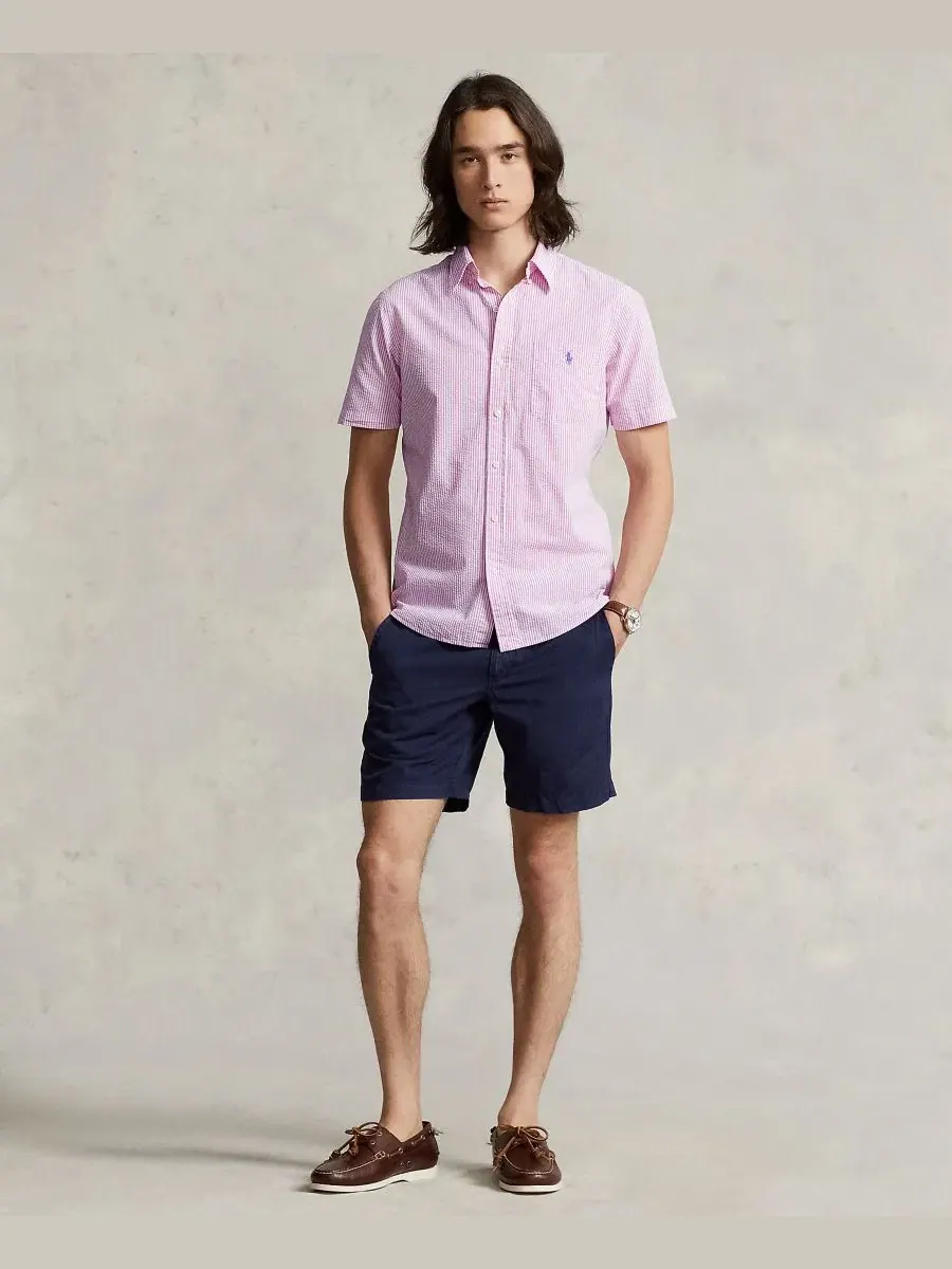 Рубашка с коротким рукавом из сейрсакера Classic-Fit RL Prepster Polo Ralph Lauren — изображение 4 из 4, розовый/белый