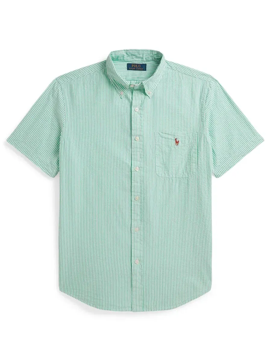Рубашка из сисака хлопковая классического кроя RL Prepster Polo Ralph Lauren — изображение 1 из 7, зеленый/белый