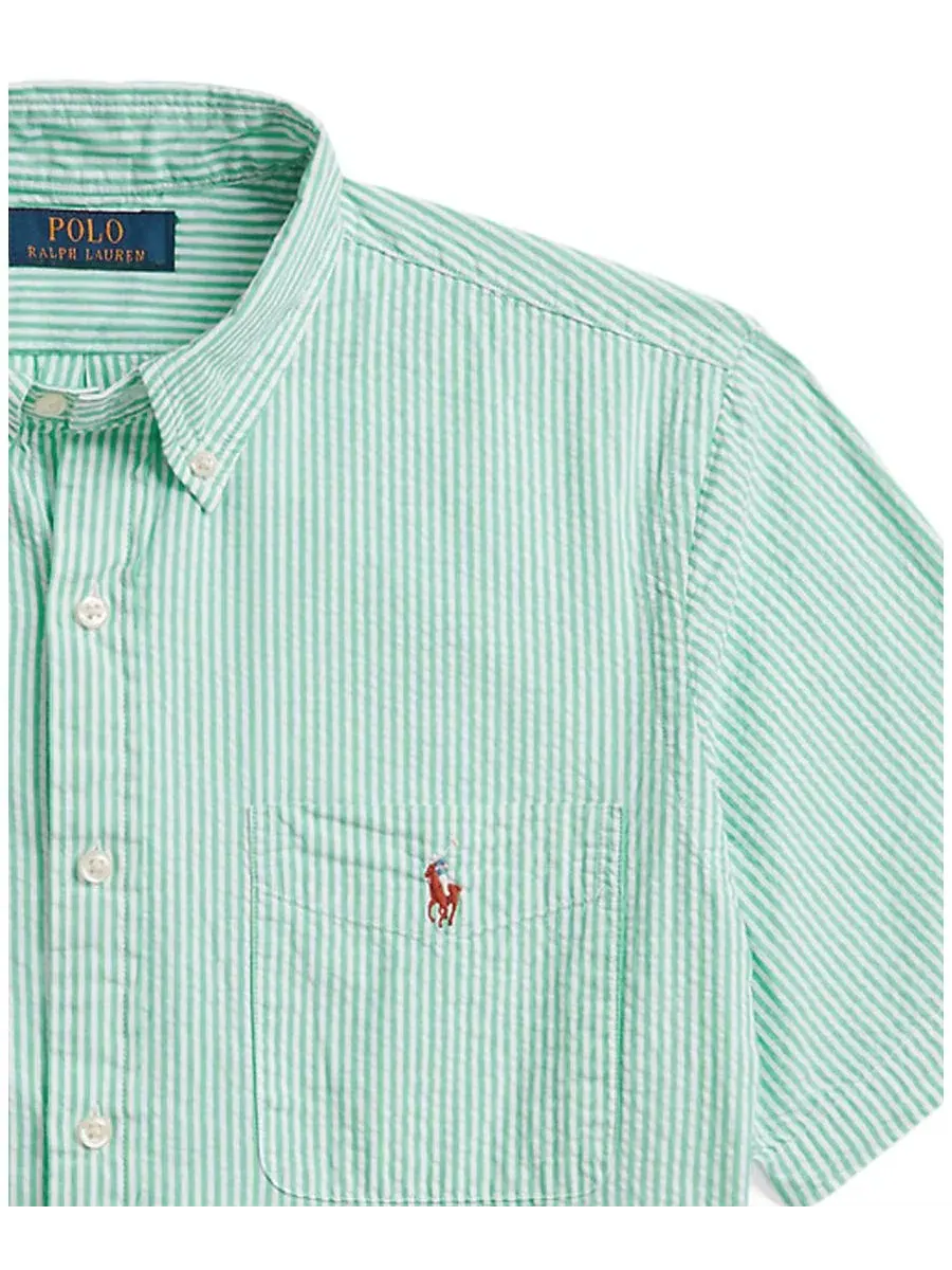 Рубашка из сисака хлопковая классического кроя RL Prepster Polo Ralph Lauren — изображение 3 из 7, зеленый/белый