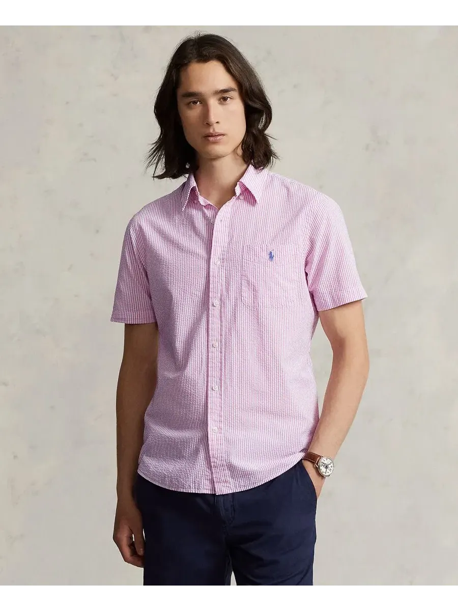 Рубашка из сисака хлопковая классического кроя RL Prepster Polo Ralph Lauren — изображение 4 из 7, зеленый/белый