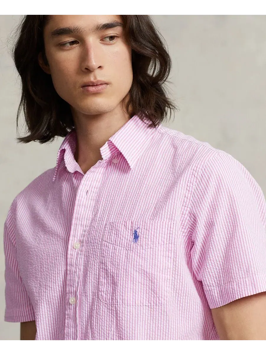 Рубашка из сисака хлопковая классического кроя RL Prepster Polo Ralph Lauren — изображение 6 из 7, зеленый/белый