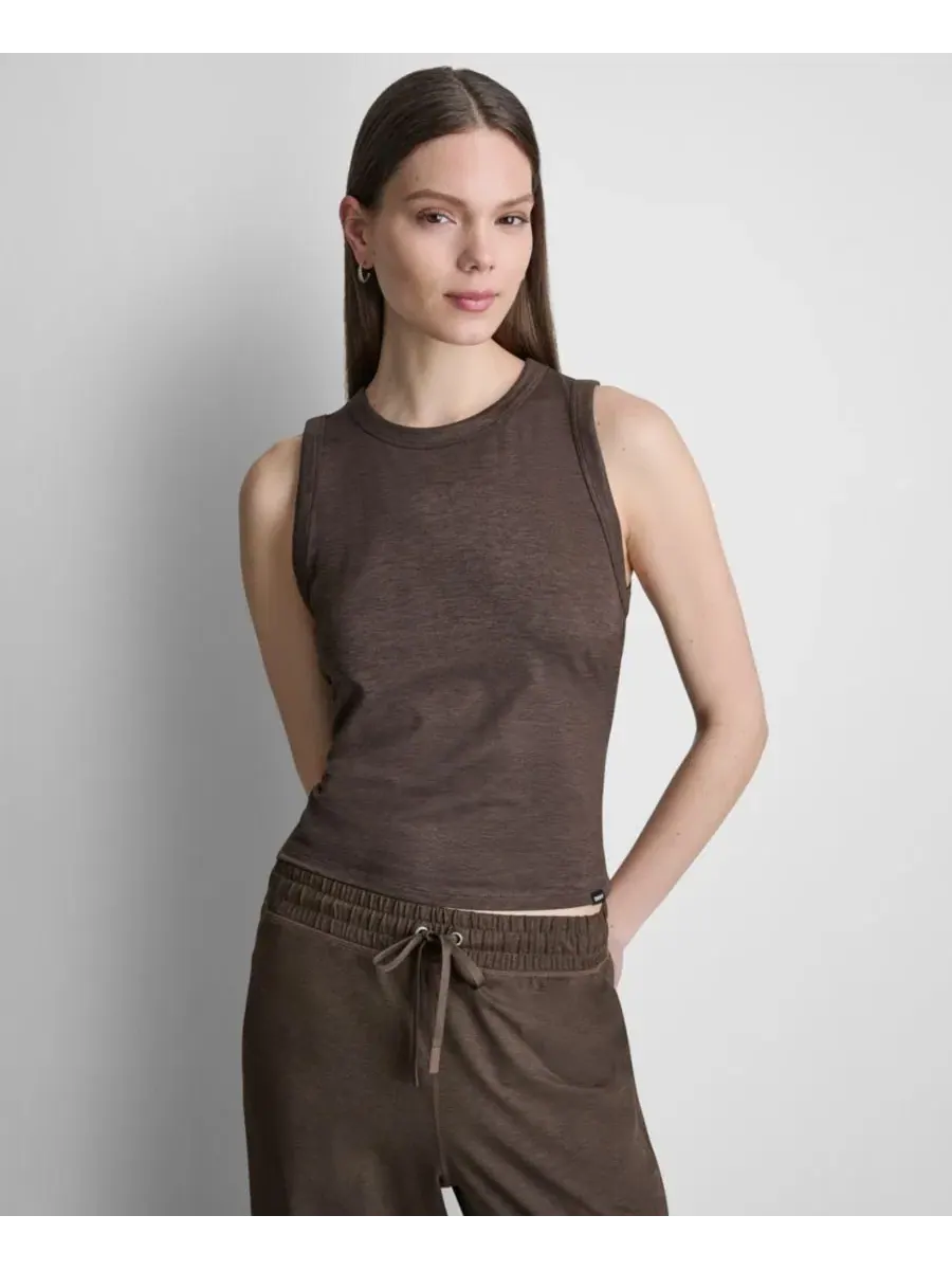 Топ с круглым вырезом из спейс-дайка DKNY Sport, Espresso Spacedye