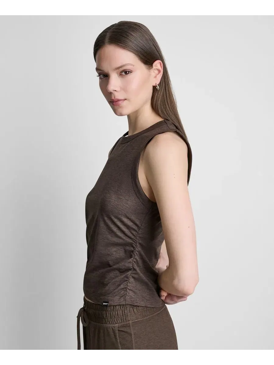 Топ с круглым вырезом из спейс-дайка DKNY Sport, Espresso Spacedye — изображение 3 из 4, бежевый