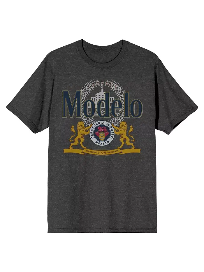 Мужская футболка с графическим принтом Beer Logo Crest, цвет charcoal heather, размер S Modelo — серый