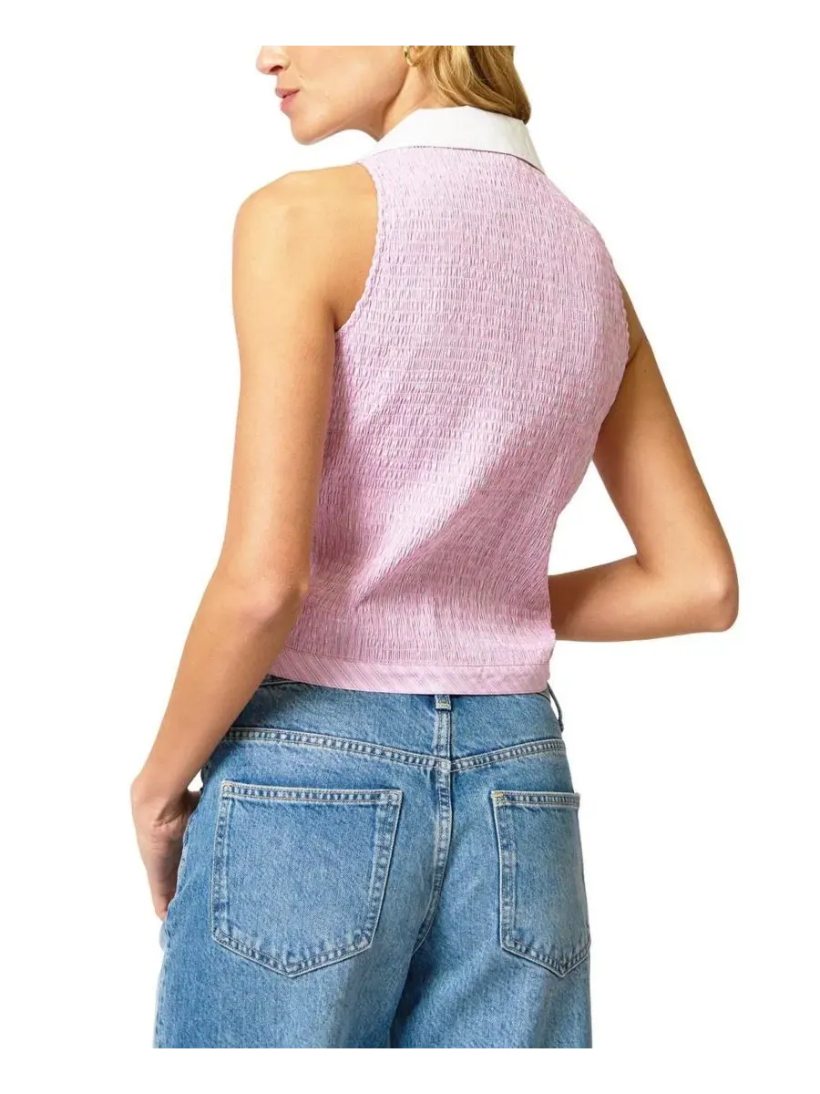 Женский топ без рукавов с V-образным вырезом, модель Ora Poplin Smocked Halter Central Park West — изображение 3 из 3