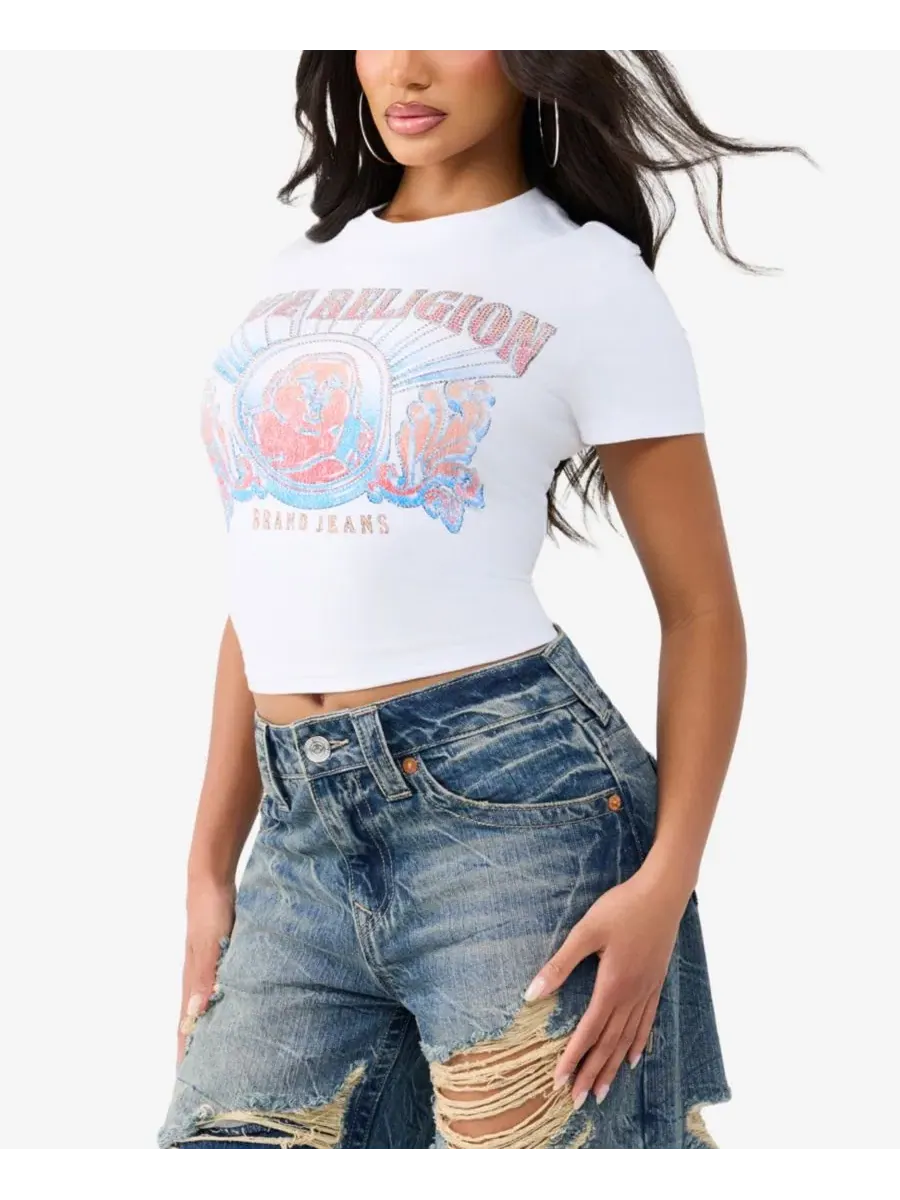 Футболка с кристальным принтом Crystal Baby True Religion — изображение 2 из 3, белый