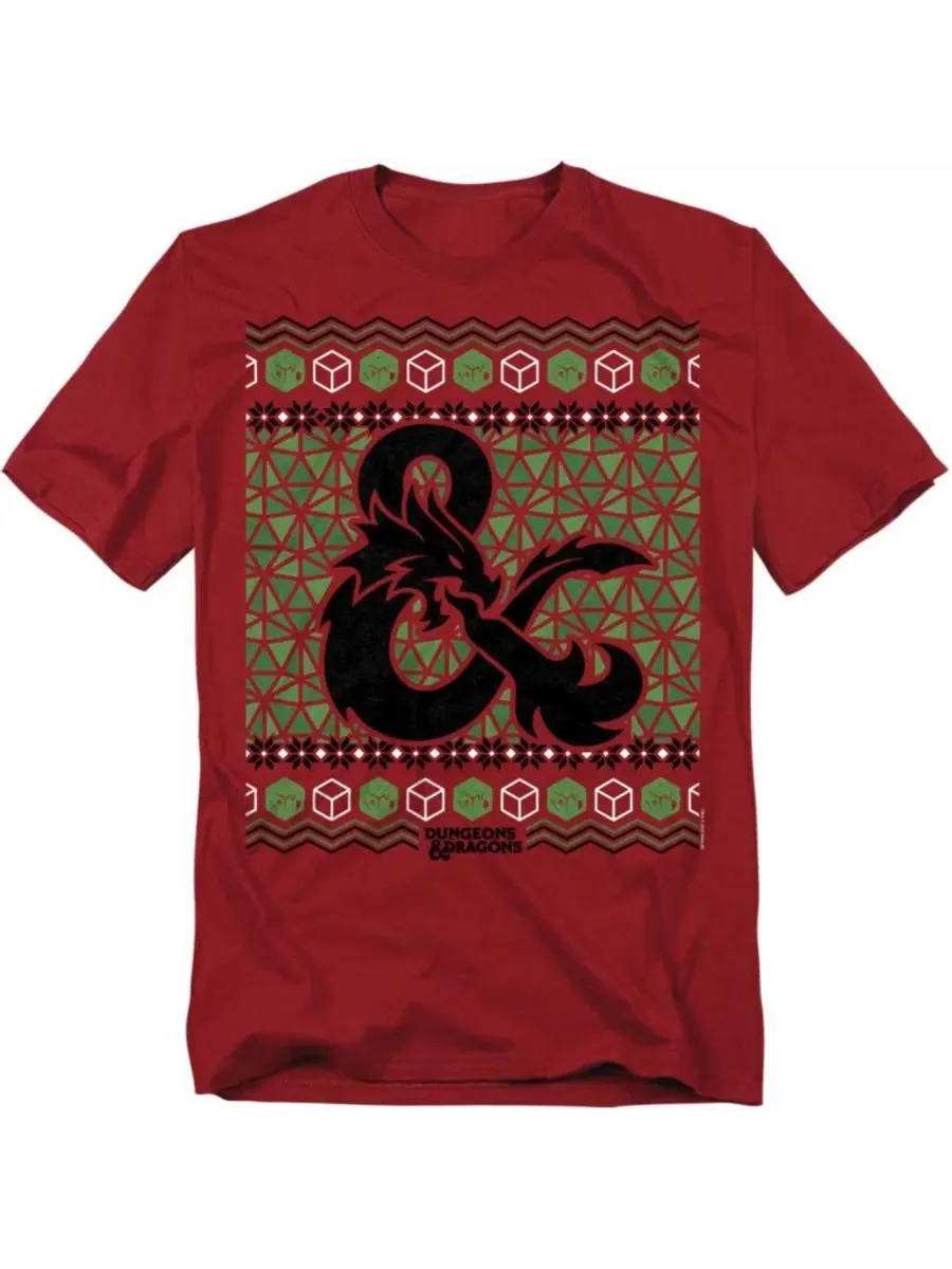 Мужская футболка с принтом Ampersand Logo Ugly Christmas D&D — изображение 1 из 3, красный