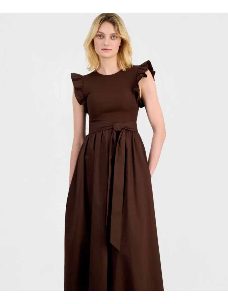 Платье миди без рукавов Mixed Knit Woven Anne Klein — изображение 2 из 5, коричневый