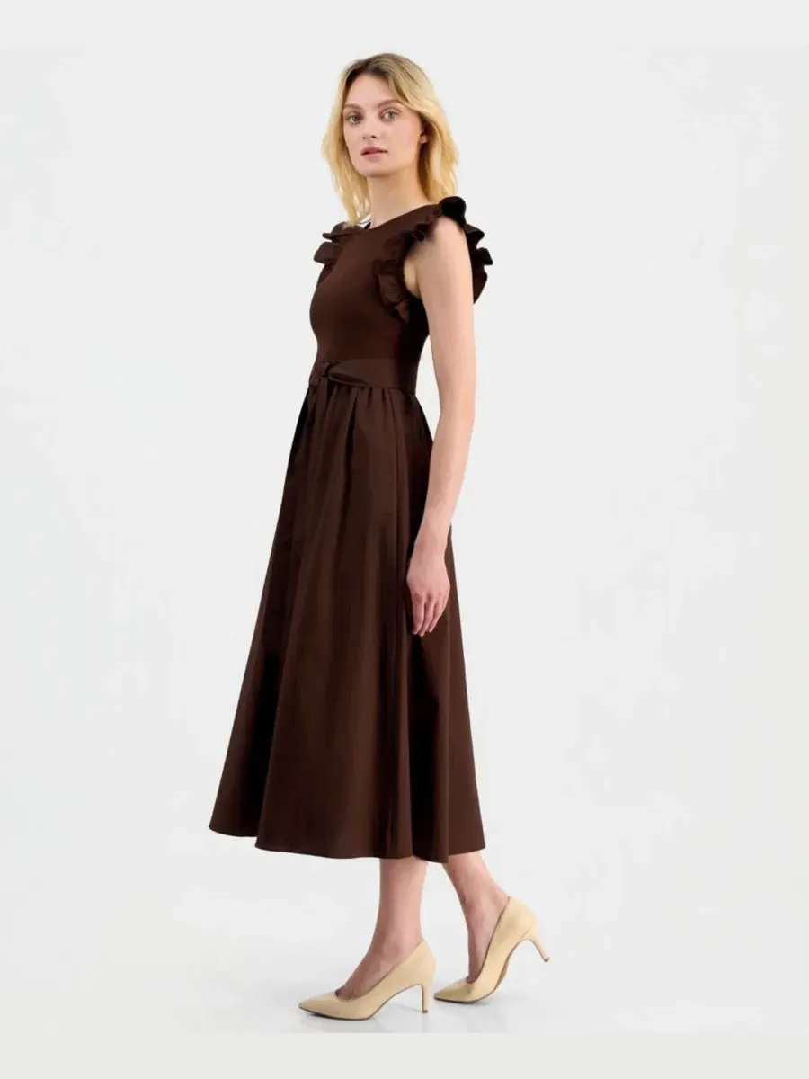 Платье миди без рукавов Mixed Knit Woven Anne Klein — изображение 3 из 5, коричневый