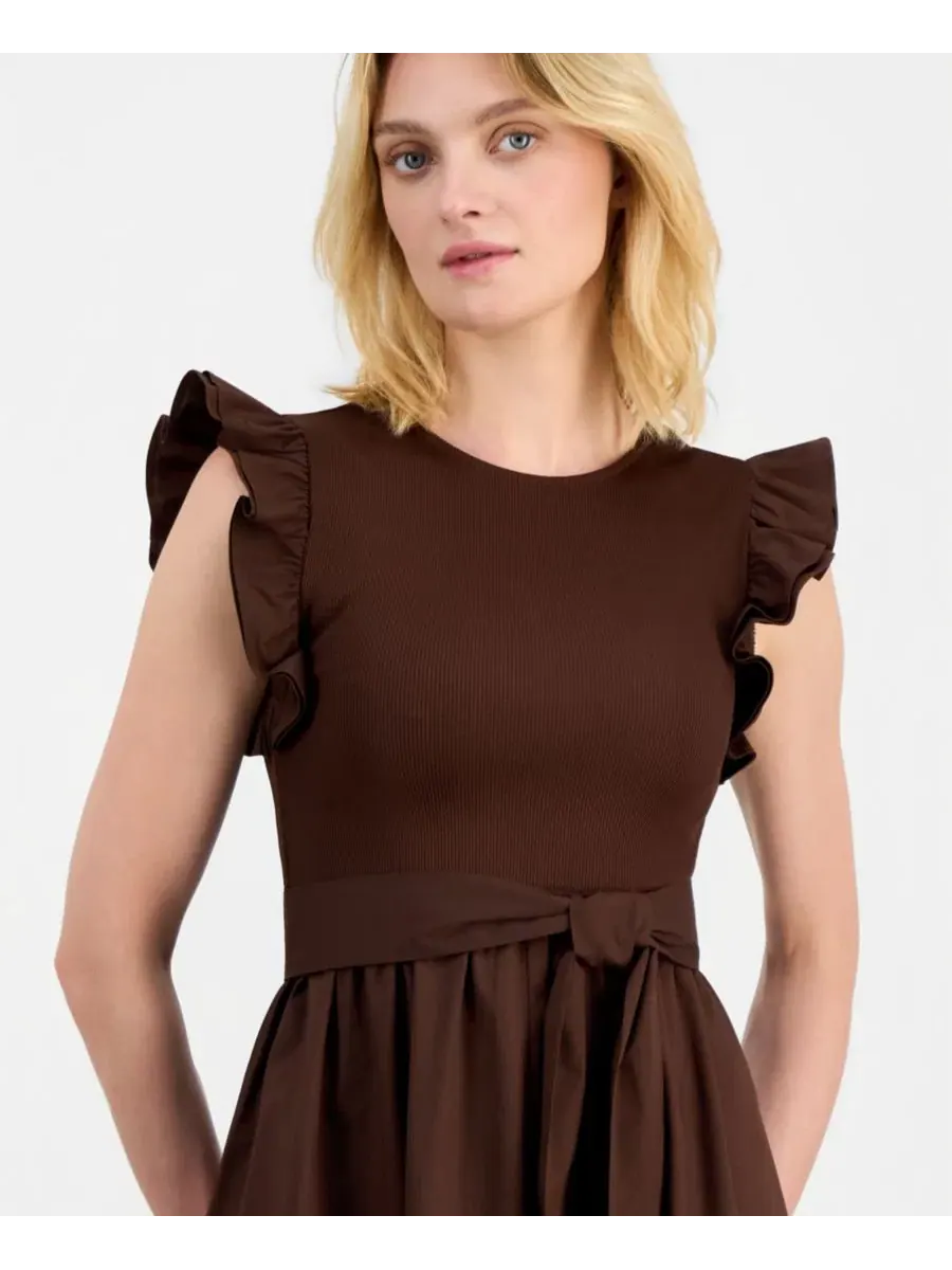 Платье миди без рукавов Mixed Knit Woven Anne Klein — изображение 4 из 5, коричневый