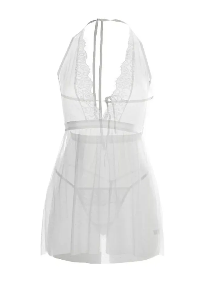 Женский комплект нижнего белья Emma Halter Babydoll из 2 предметов MeMoi — изображение 2 из 3, белый