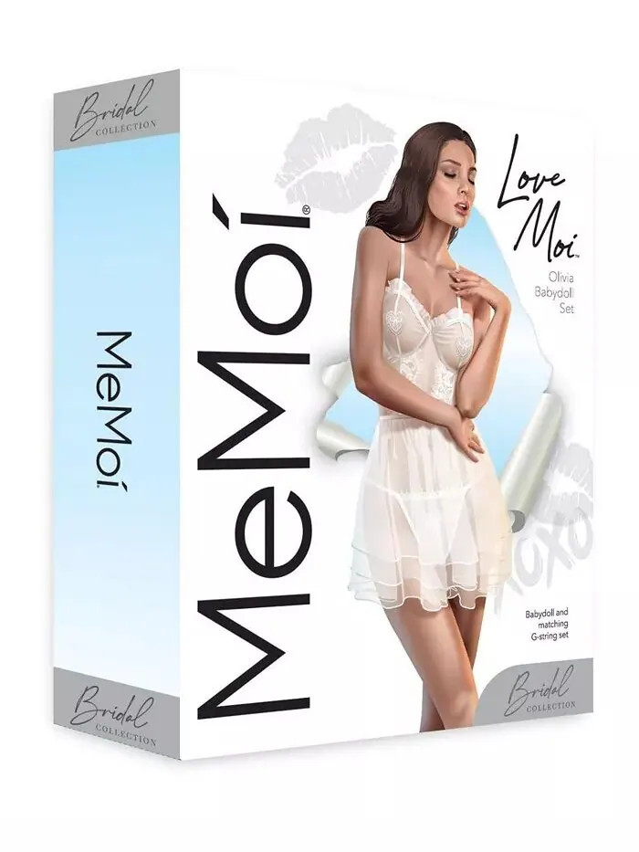 Женский комплект нижнего белья Olivia Mesh Babydoll из 2 предметов MeMoi — изображение 3 из 3, белый