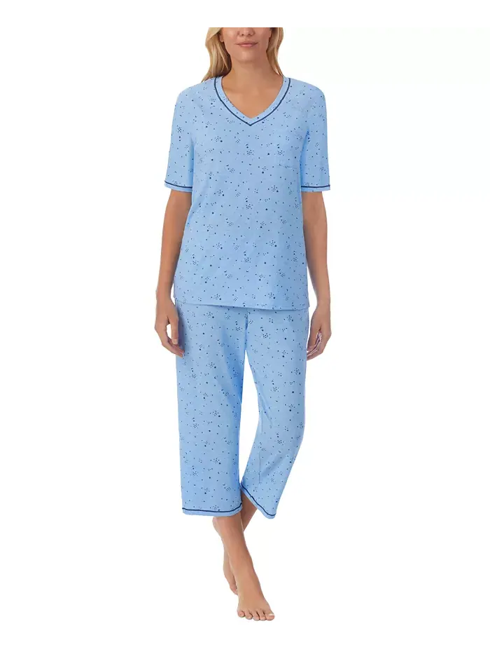 Пижамный комплект с принтом: топ с рукавами 3/4 и капри Cuddl Duds — синий