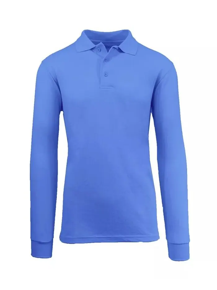 Мужская рубашка-поло из пике с длинными рукавами Galaxy By Harvic — изображение 7 из 8, темно-синий