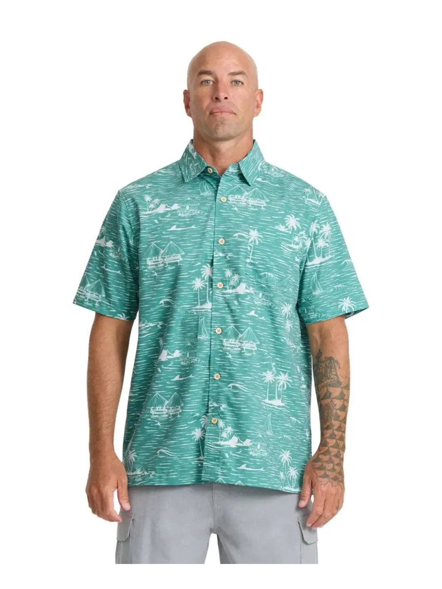 Мужская рубашка Quiksilver с воротником лазурного цвета Quiksilver Waterman — изображение 1 из 4, полное затмение