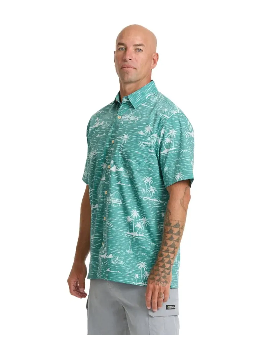 Мужская рубашка Quiksilver с воротником лазурного цвета Quiksilver Waterman — изображение 2 из 4, полное затмение
