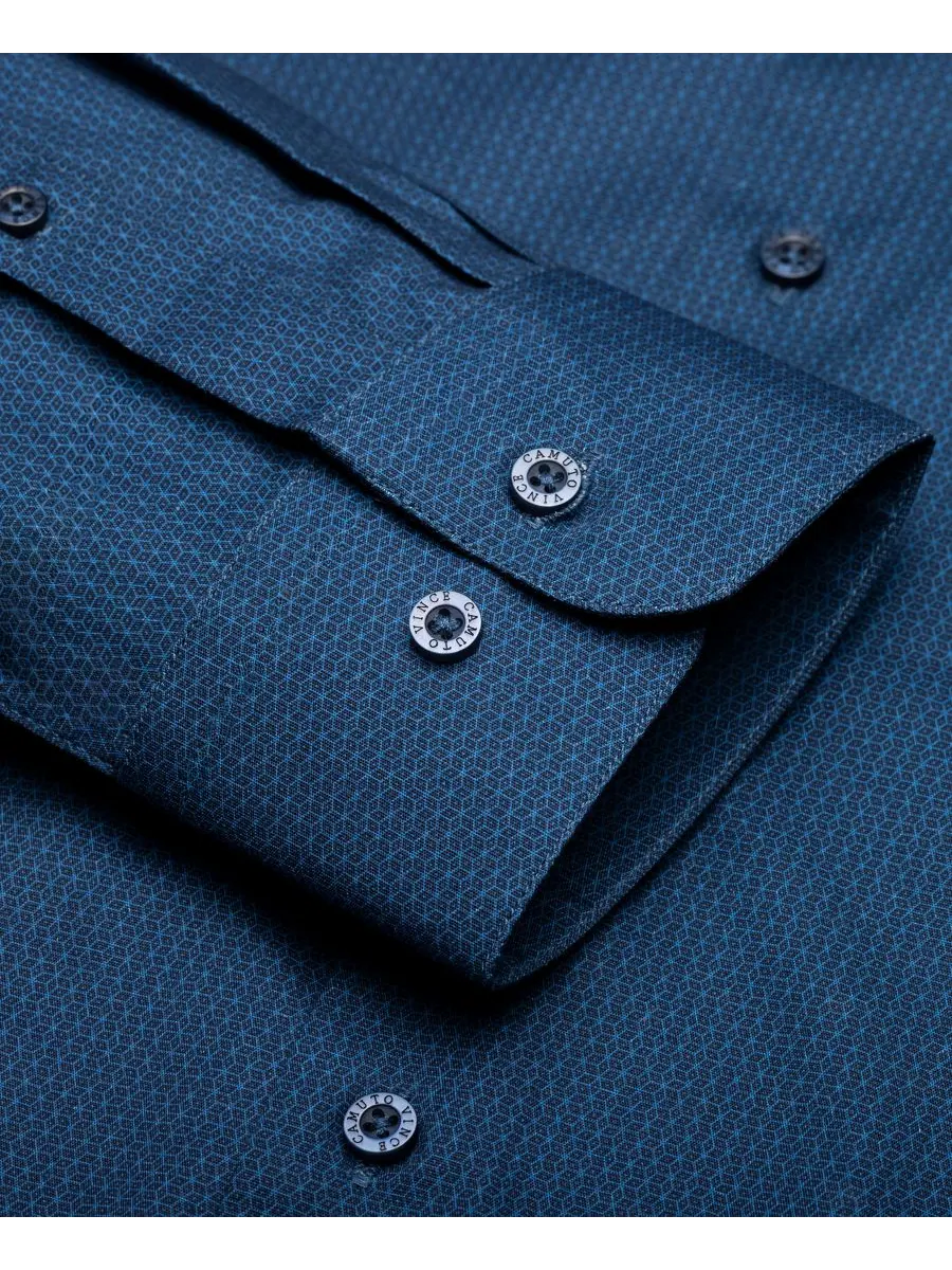 Мужская однотонная приталенная рубашка Vince Camuto — изображение 7 из 8, темно-синий/синий
