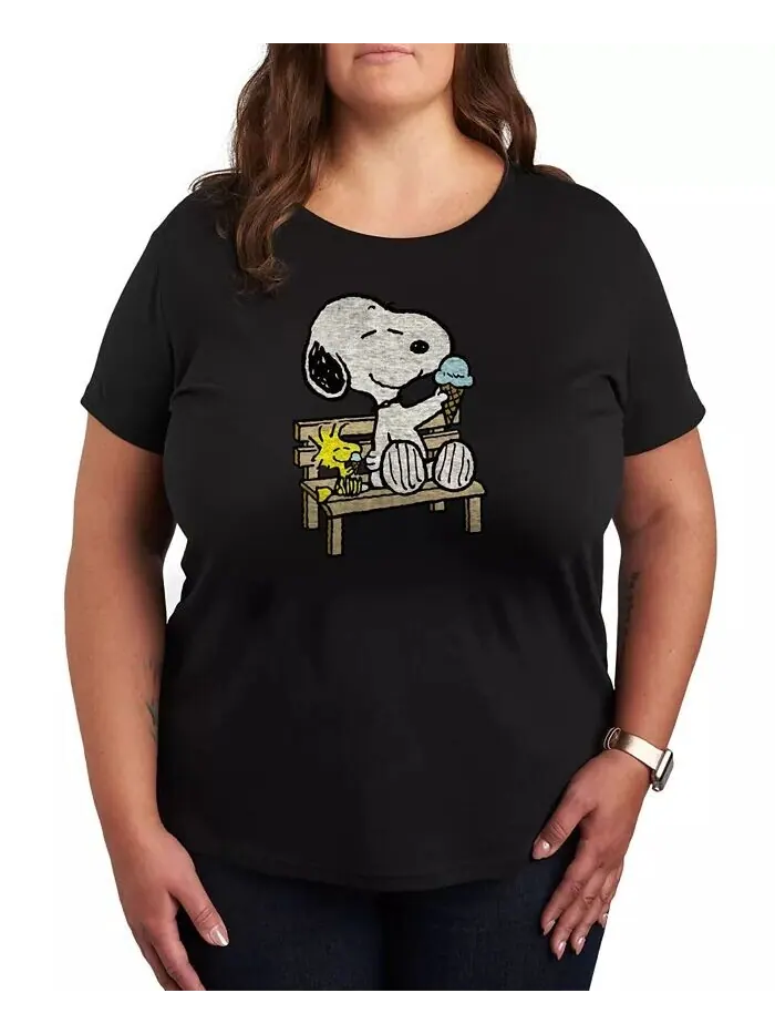 Модная футболка больших размеров с рисунком арахиса Snoopy & Woodstock Hybrid Apparel — изображение 1 из 3, черный