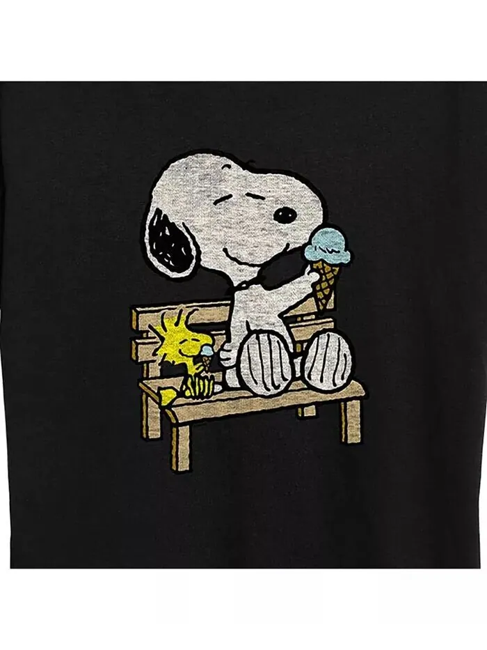 Модная футболка больших размеров с рисунком арахиса Snoopy & Woodstock Hybrid Apparel — изображение 3 из 3, черный