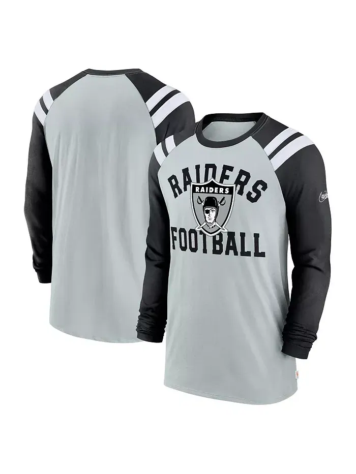 Мужская футболка с длинным рукавом Las Vegas Raiders Classic Arc Raglan Tri-Blend — изображение 1 из 3, серебристый