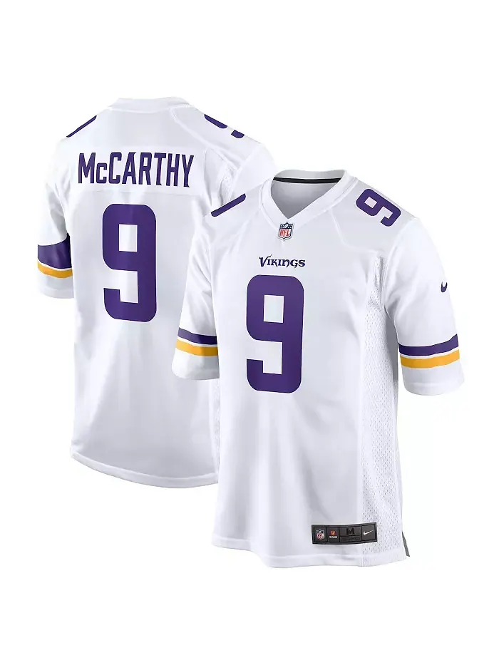 Мужская альтернативная игровая футболка J.J. McCarthy Minnesota Vikings Nike — изображение 1 из 5, белый темно-синий