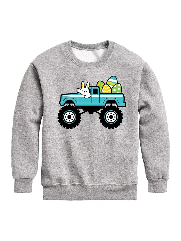 Флисовая толстовка с принтом "Easter Bunny Monster Truck" для мальчиков старшего возраста Hybrid — изображение 1 из 3, серый