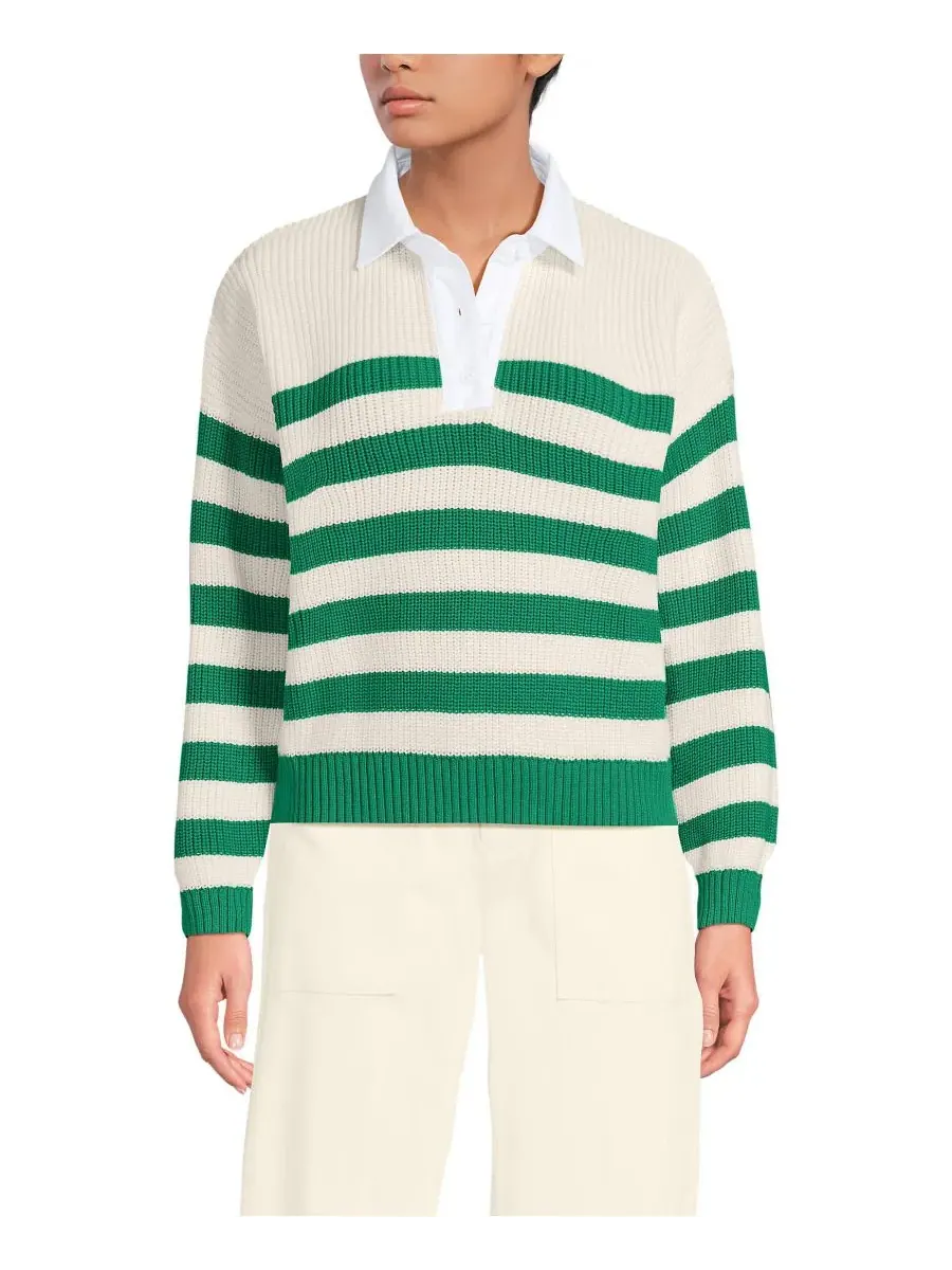 Женский регбийный свитер Drifter с тканым воротником Lands' End, Vibrant Clover Stripe — изображение 1 из 3
