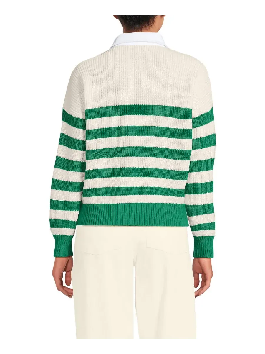 Женский регбийный свитер Drifter с тканым воротником Lands' End, Vibrant Clover Stripe — изображение 3 из 3