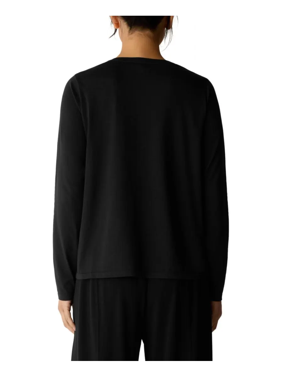 Женская блузка с круглым вырезом и длинными рукавами Eileen Fisher — изображение 4 из 4, черный