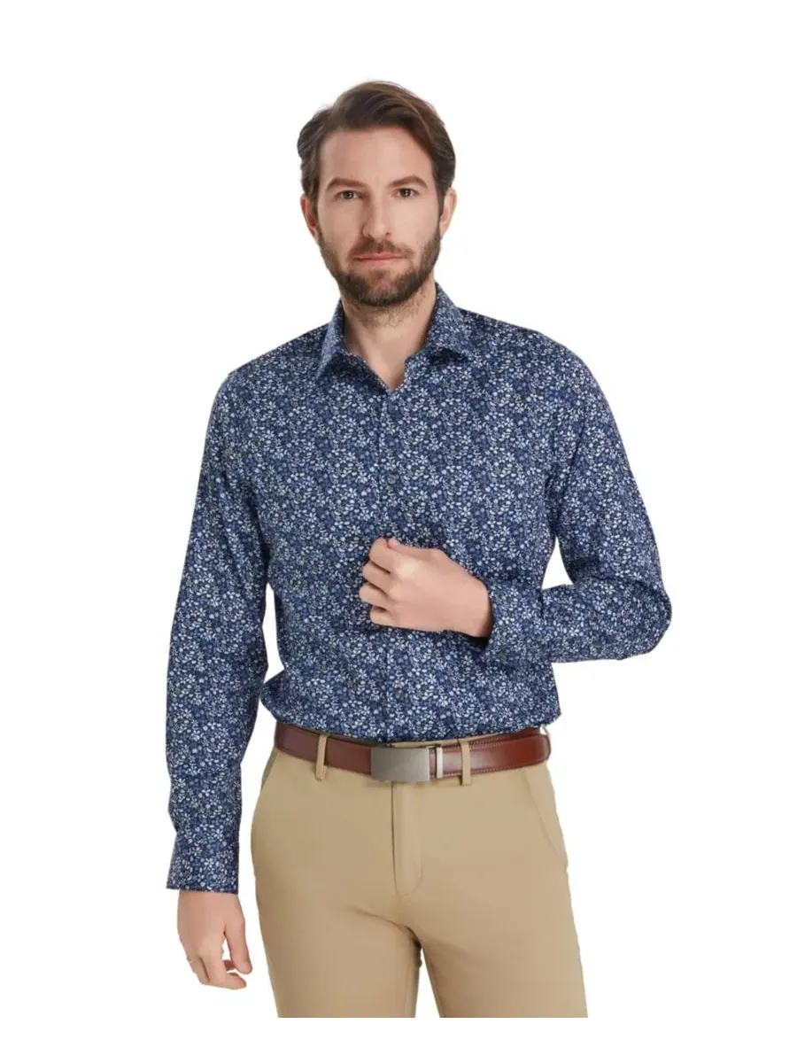 Мужская классическая рубашка Slim Fit с принтом Pencil Floral Bar III — изображение 1 из 9, синий