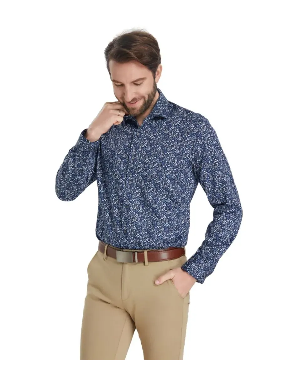 Мужская классическая рубашка Slim Fit с принтом Pencil Floral Bar III — изображение 3 из 9, синий