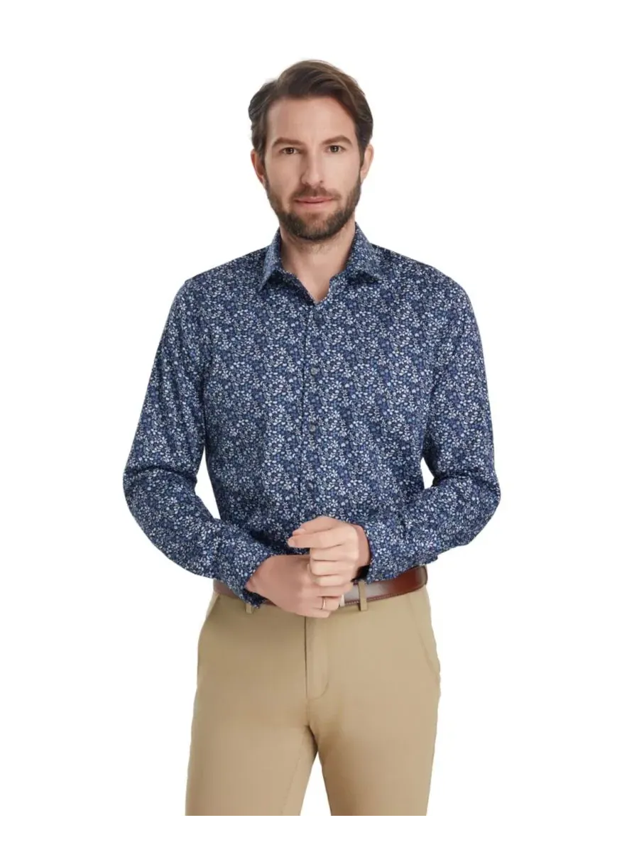 Мужская классическая рубашка Slim Fit с принтом Pencil Floral Bar III — изображение 4 из 9, синий