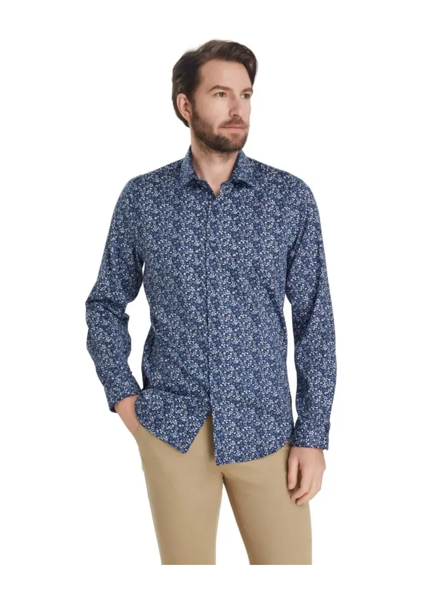 Мужская классическая рубашка Slim Fit с принтом Pencil Floral Bar III — изображение 5 из 9, синий