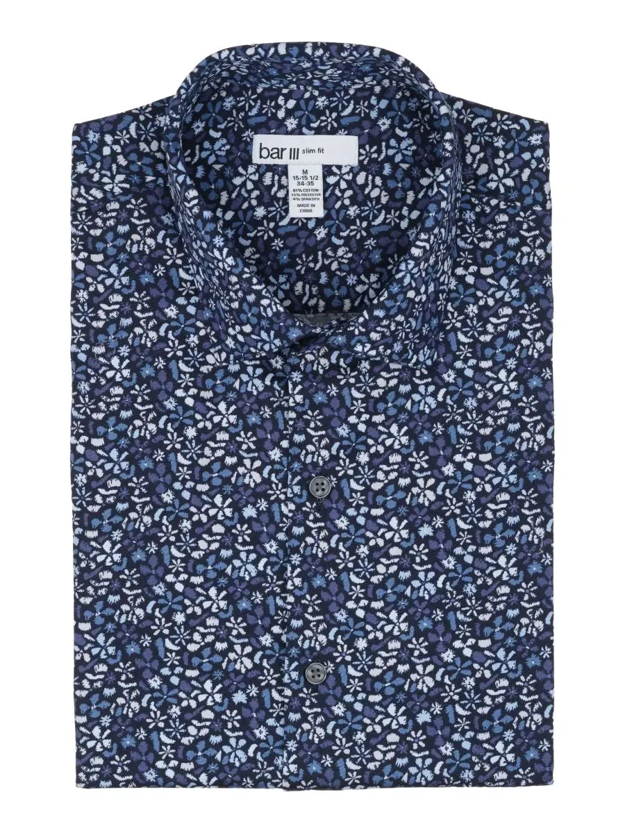 Мужская классическая рубашка Slim Fit с принтом Pencil Floral Bar III — изображение 7 из 9, синий
