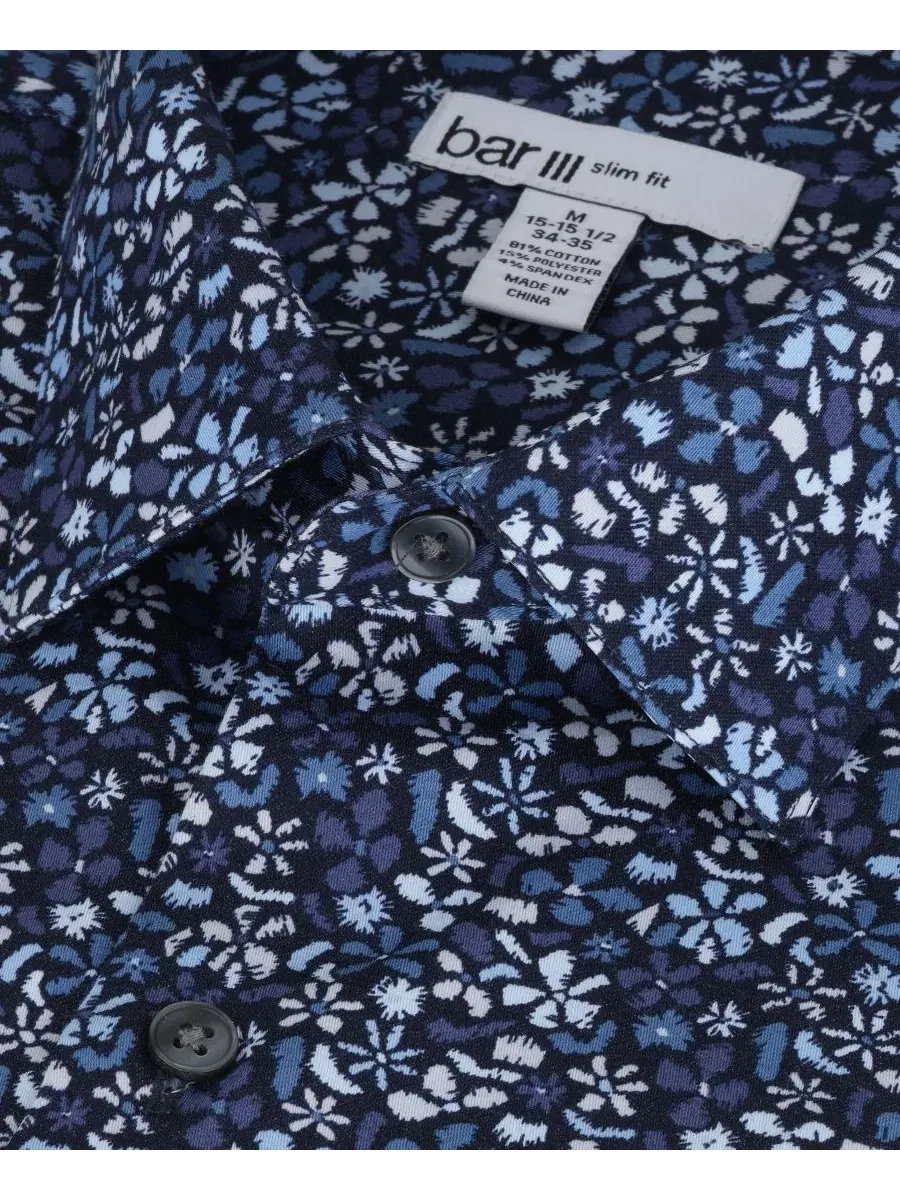 Мужская классическая рубашка Slim Fit с принтом Pencil Floral Bar III — изображение 8 из 9, синий