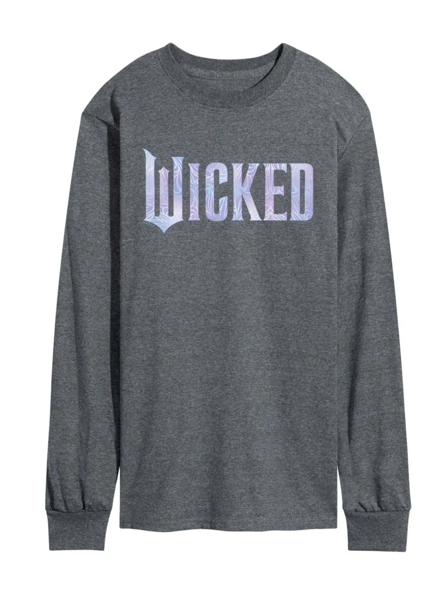 Мужская футболка с длинными рукавами Wicked Part 2 с графическим принтом и блестящим логотипом — изображение 1 из 3, серый
